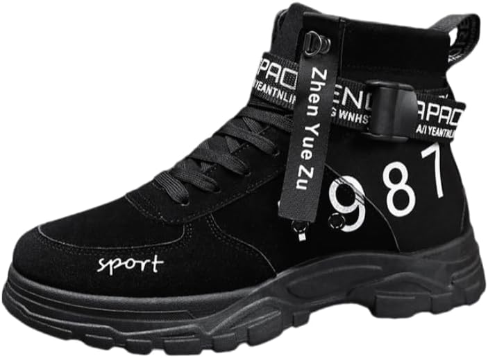 

Мужские спортивные ботинки с высоким верхом и круглым носком, Прочная подошва, Модный стиль, обеспечивающий комфорт в повседневной носке Hoalox, черный