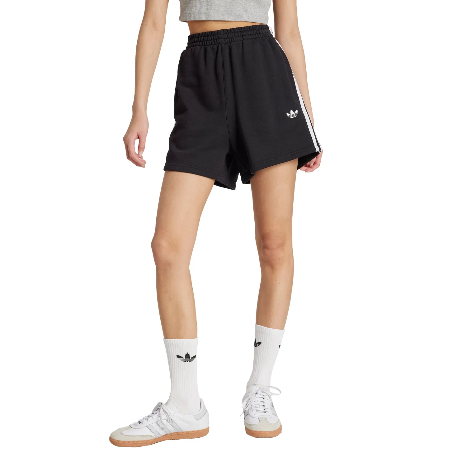 Женские чёрно-белые шорты Adidas Adicolor 3-Stripes из французского терри — фото 4