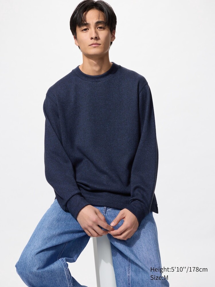 

Лонгслив с круглым вырезом из мягкого трикотажного флиса Uniqlo, цвет 66 синий