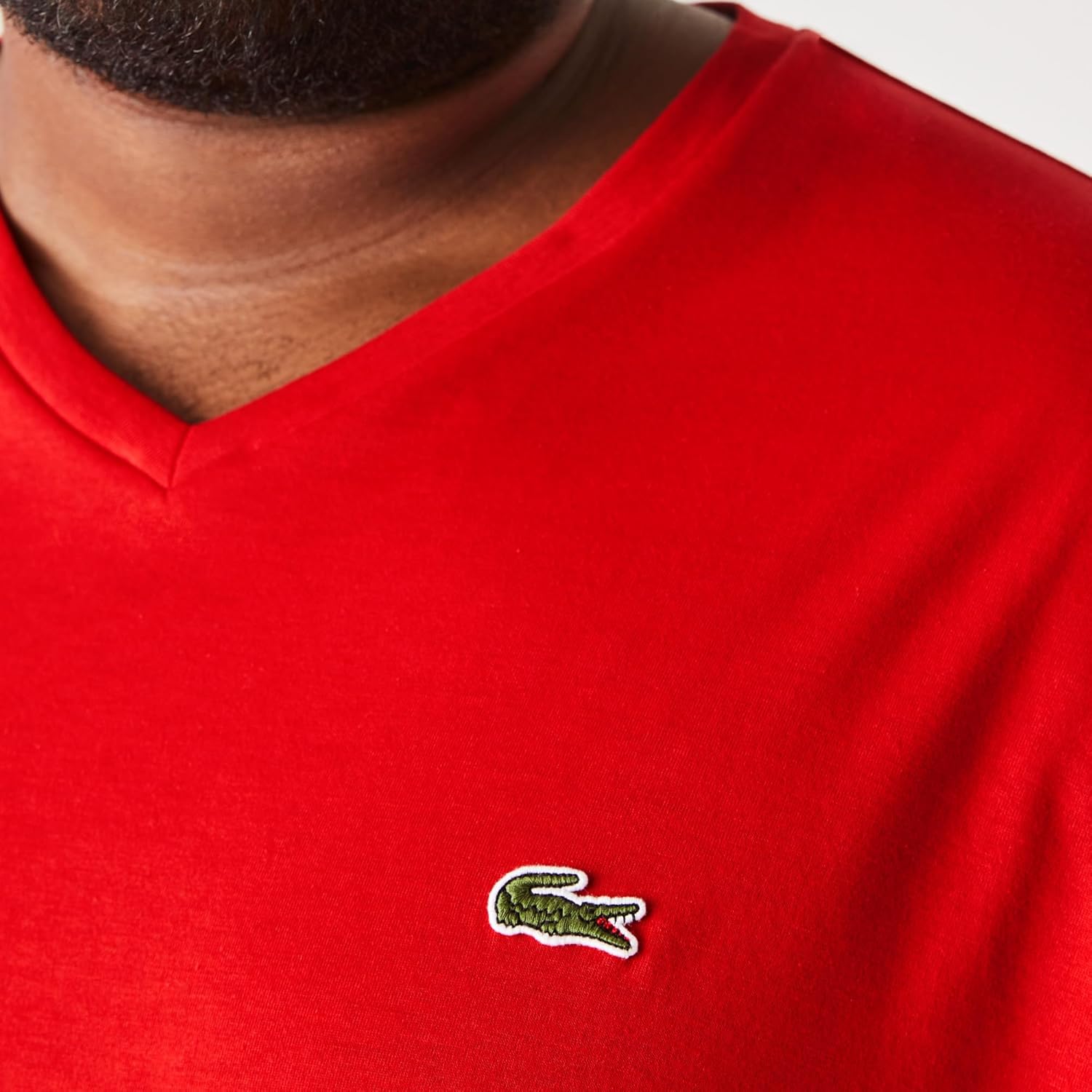 Мужская классическая футболка Lacoste большого размера с V-образным вырезом, коротким рукавом и стандартным кроем., Red — фото 4