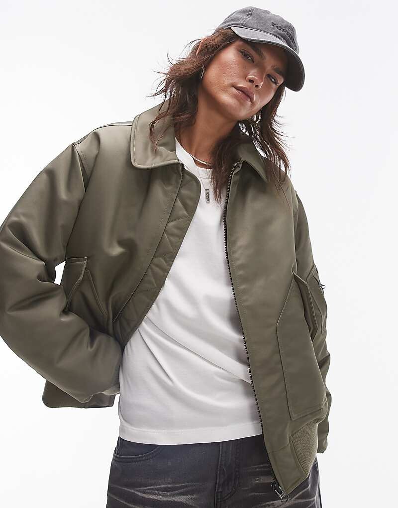 

Topshop — бомбер цвета хаки из нейлонового твила