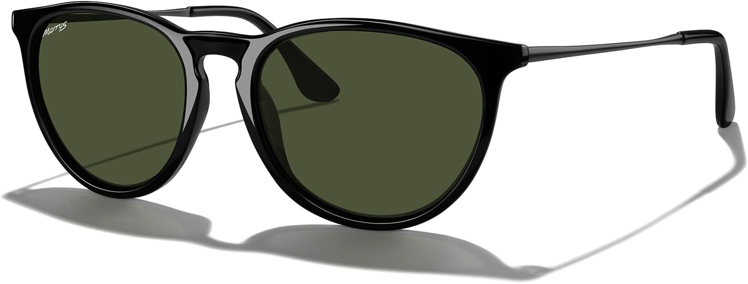 

Винтажные поляризованные солнцезащитные очки MERRY'S для женщин и мужчин, ретро-стиль, круглые зеркальные линзы, защита от ультрафиолета UV400, Black Frame/G15 Lens/Grey Legs