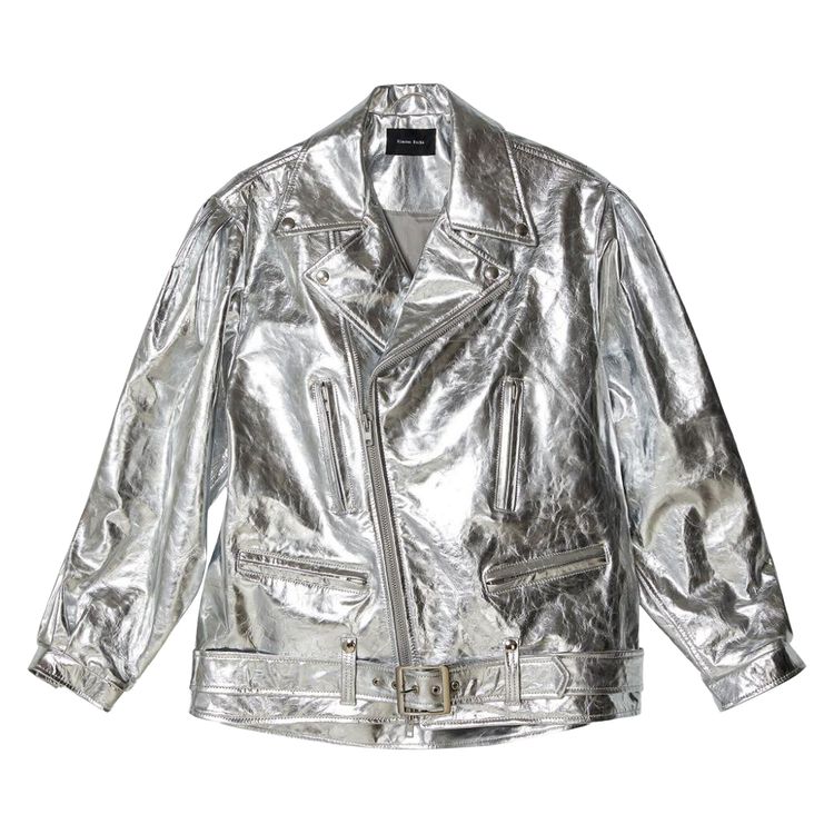 

Куртка Simone Rocha Puff Sleeve Leather Biker Jacket 'Silver', серебряный