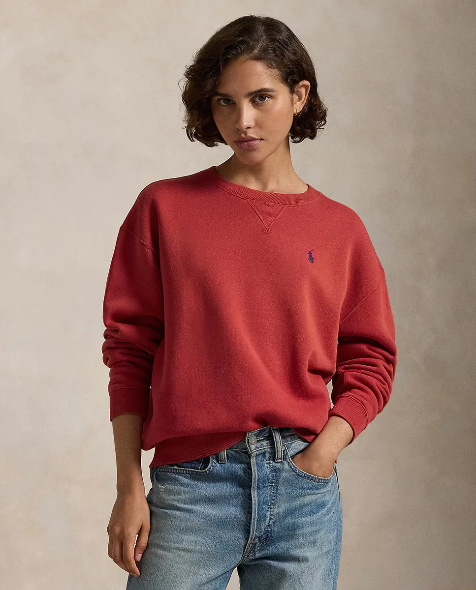 

Женская хлопковая толстовка с круглым вырезом Polo Ralph Lauren, красный