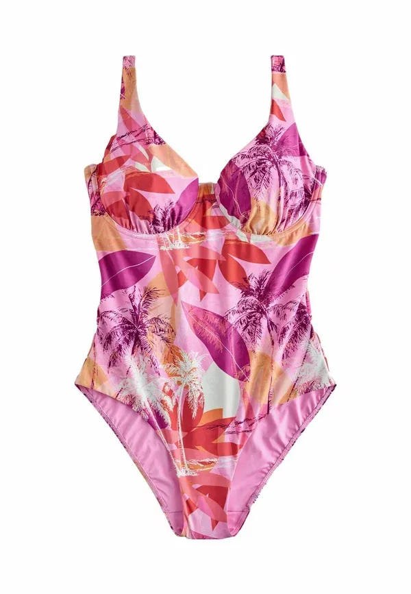 Купальник слитный Next Tummy Control DD+ Wired Standard Swimsuit, розово-оранжевый пальмовый