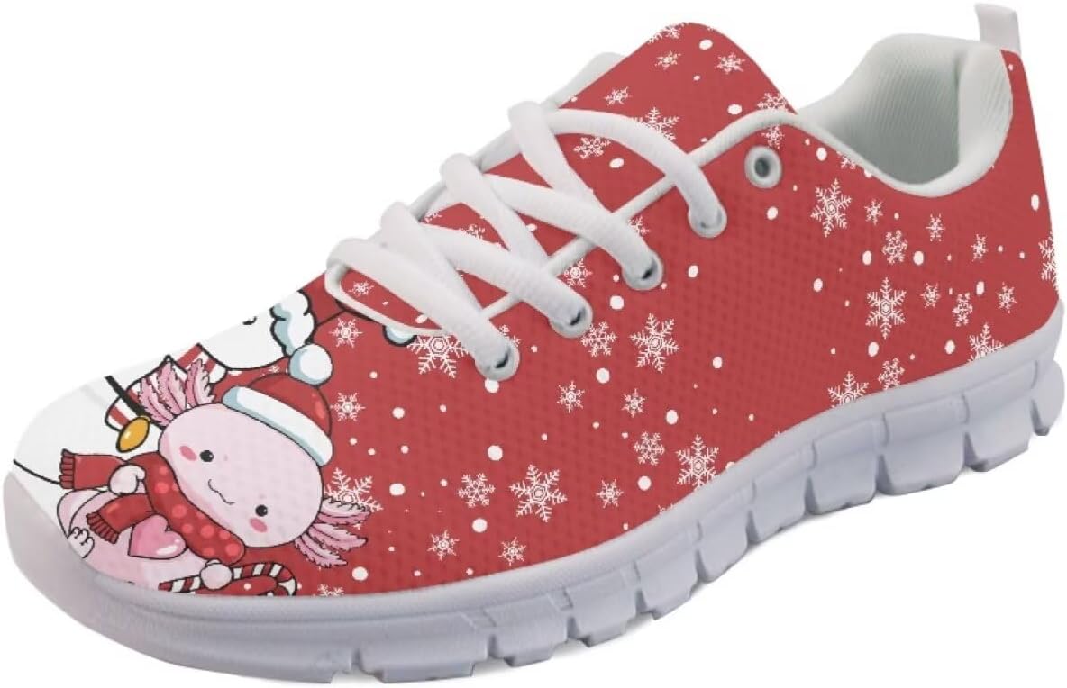 

Кроссовки Forchrinse для женщин и мужчин, повседневные, с шнуровкой, для бега и тенниса, обувь для праздников и вечеринок, Christmas Axolotl Snowman