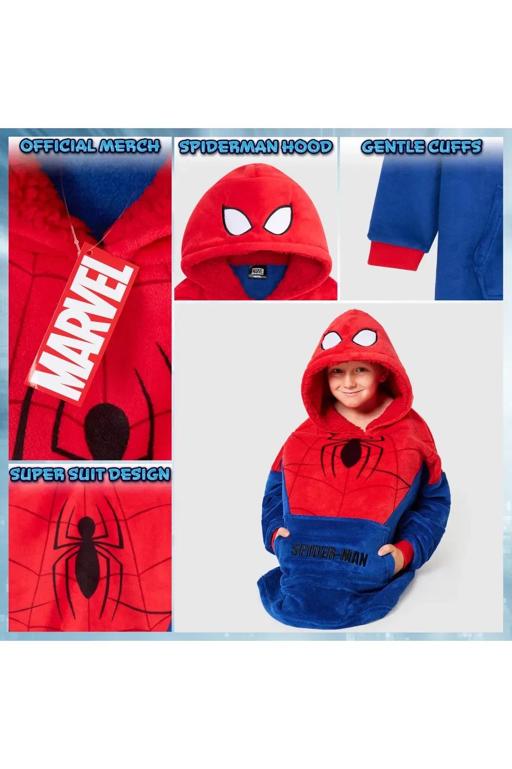 Худи-плед Spiderman Oversized Fleece Hoodie Marvel, мультиколор — фото 4
