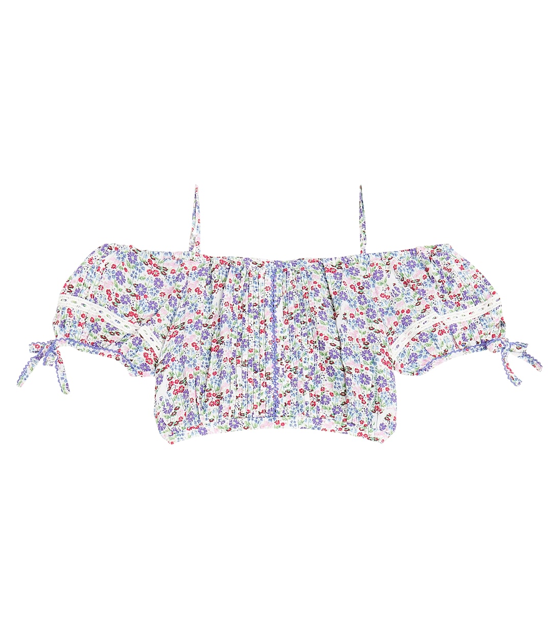 

Красивый плиссированный укороченный топ с цветочным принтом Poupette St Barth Kids, Blue Jardin Jdb