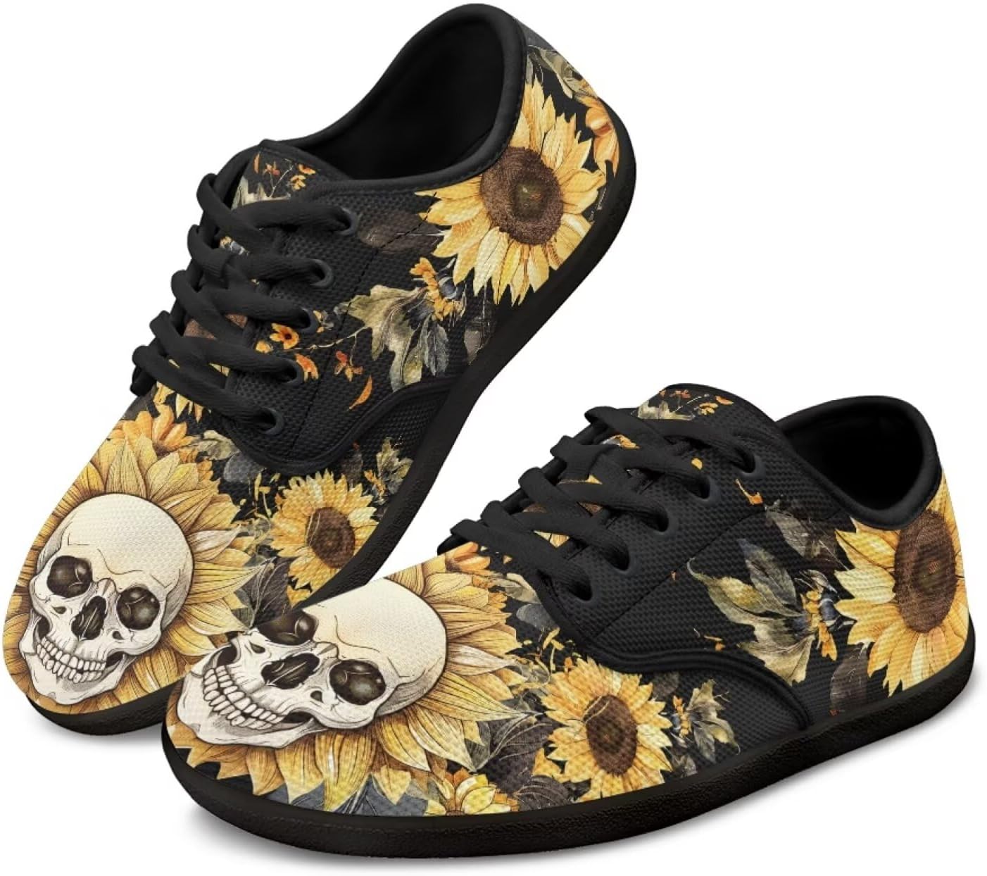 

Кроссовки Skull для женщин и мужчин, повседневная обувь для бизнеса, с широкой носочной частью, босоножки, обувь для ходьбы с нулевым перепадом Pointodoor, Skull Sunflower