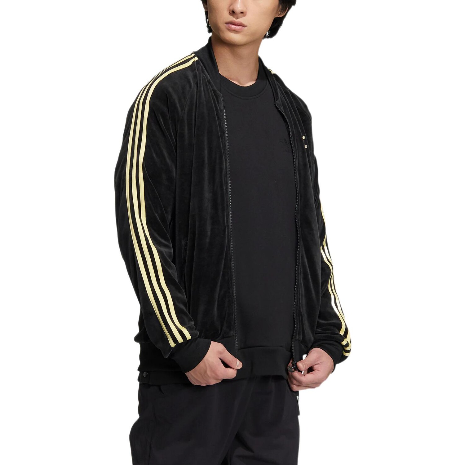 Толстовка мужская Adidas Originals на молнии велюровая, черный — фото 4