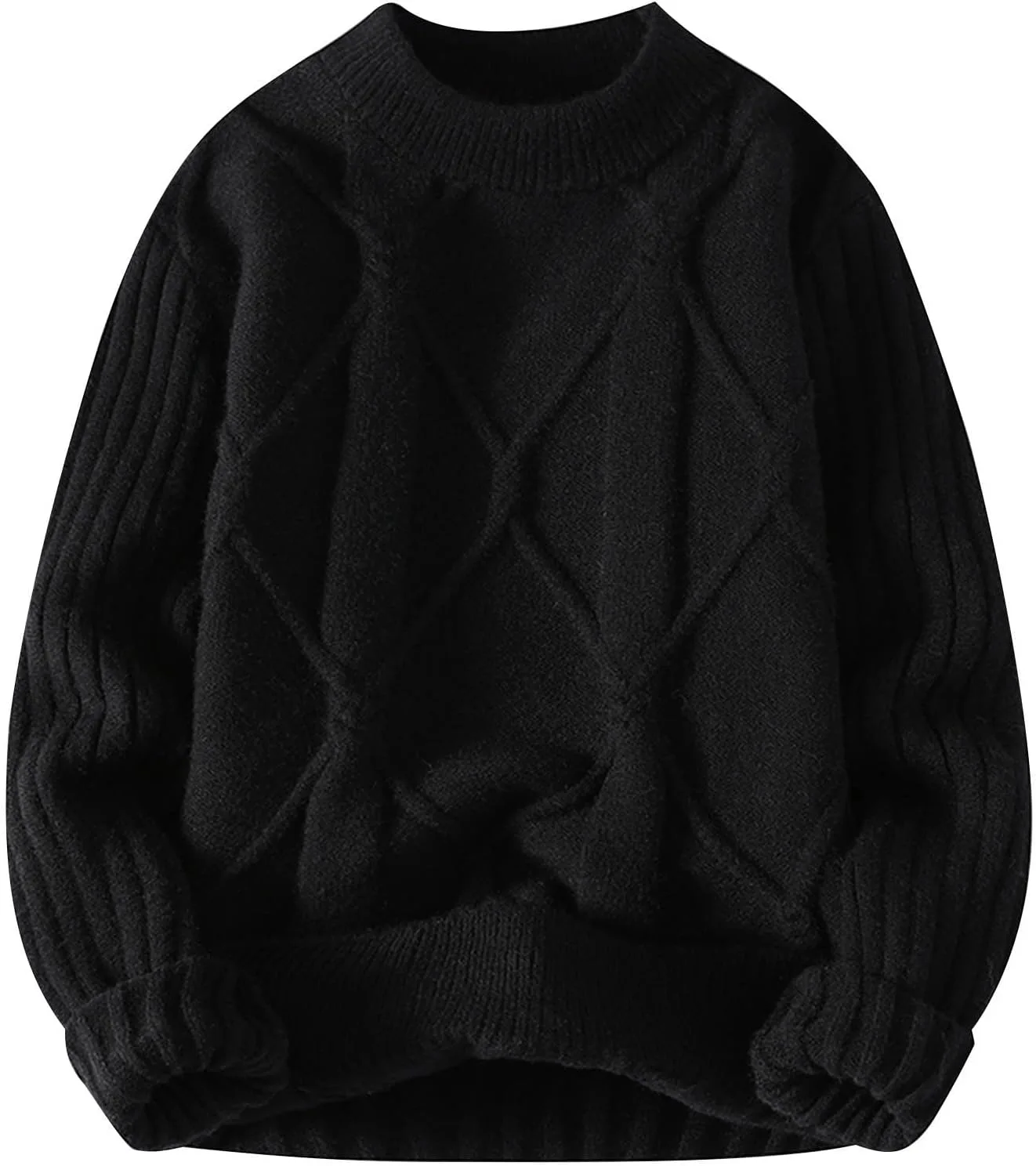 

Свитер мужской вязаный кабельной вязкой, утепленный QUNPIU