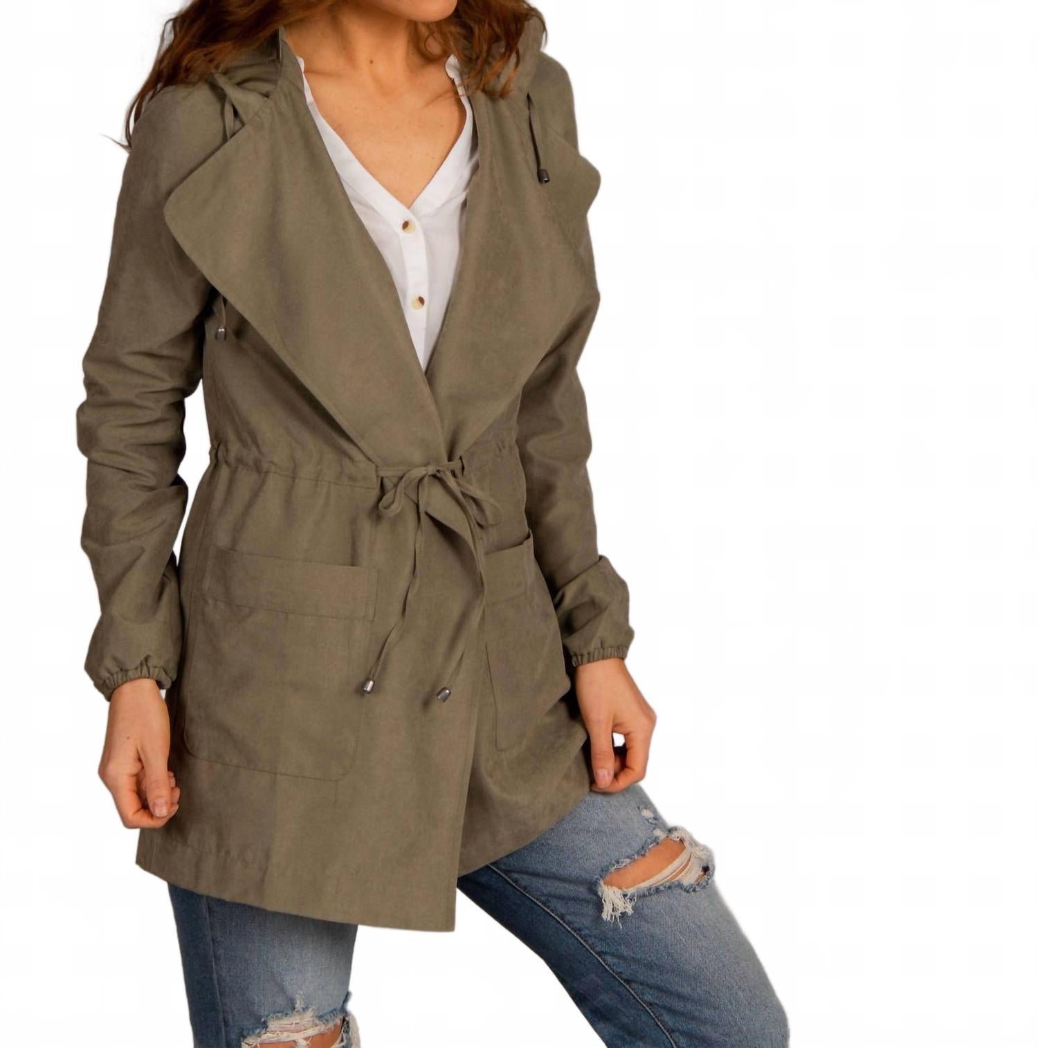 

Куртка-тренчкот с капюшоном оливково-зеленого цвета Agnes & Dora, оливково-зеленый