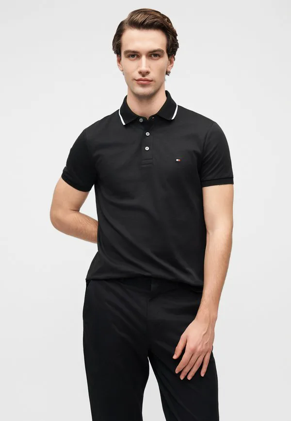 Поло-Рубашка из трикотажа интерлок приталенного кроя с контрастной отделкой. Tommy Hilfiger, Black — фото 4