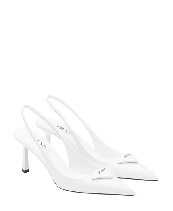 Женские туфли-лодочки из матовой кожи с открытой пяткой Prada, белый