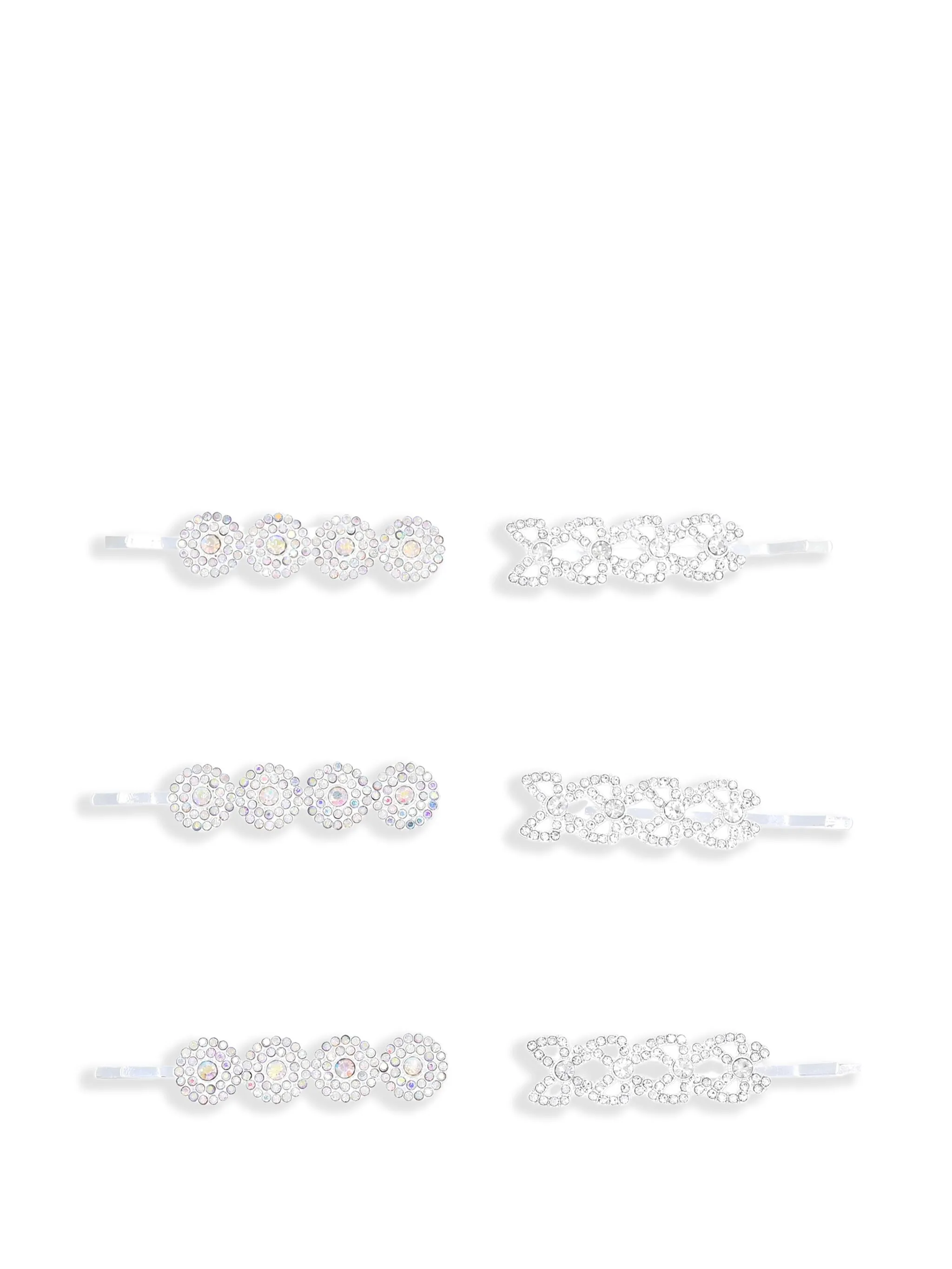 

Набор из шести заколок для волос с кристаллами Mimi Tutu, серебристый