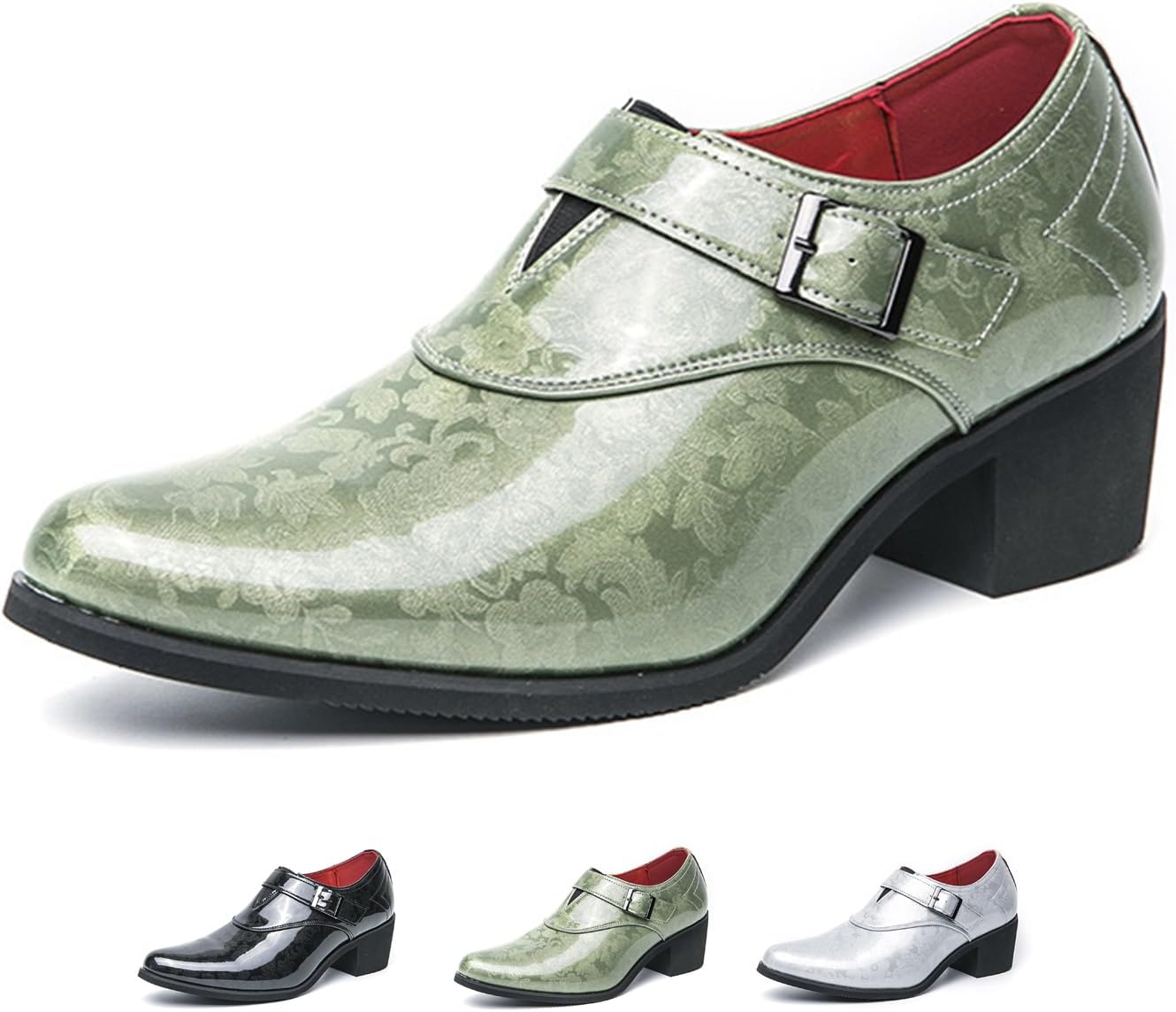 

Мужские лоферы OXNEUHG из лакированной кожи с массивным каблуком, ремешком с пряжкой, модным классическим носком, низким верхом, толстым высоким каблуком, без шнурков, оксфорды, повседневная, деловая, офисная, свадебная и официальная обувь, зеле...