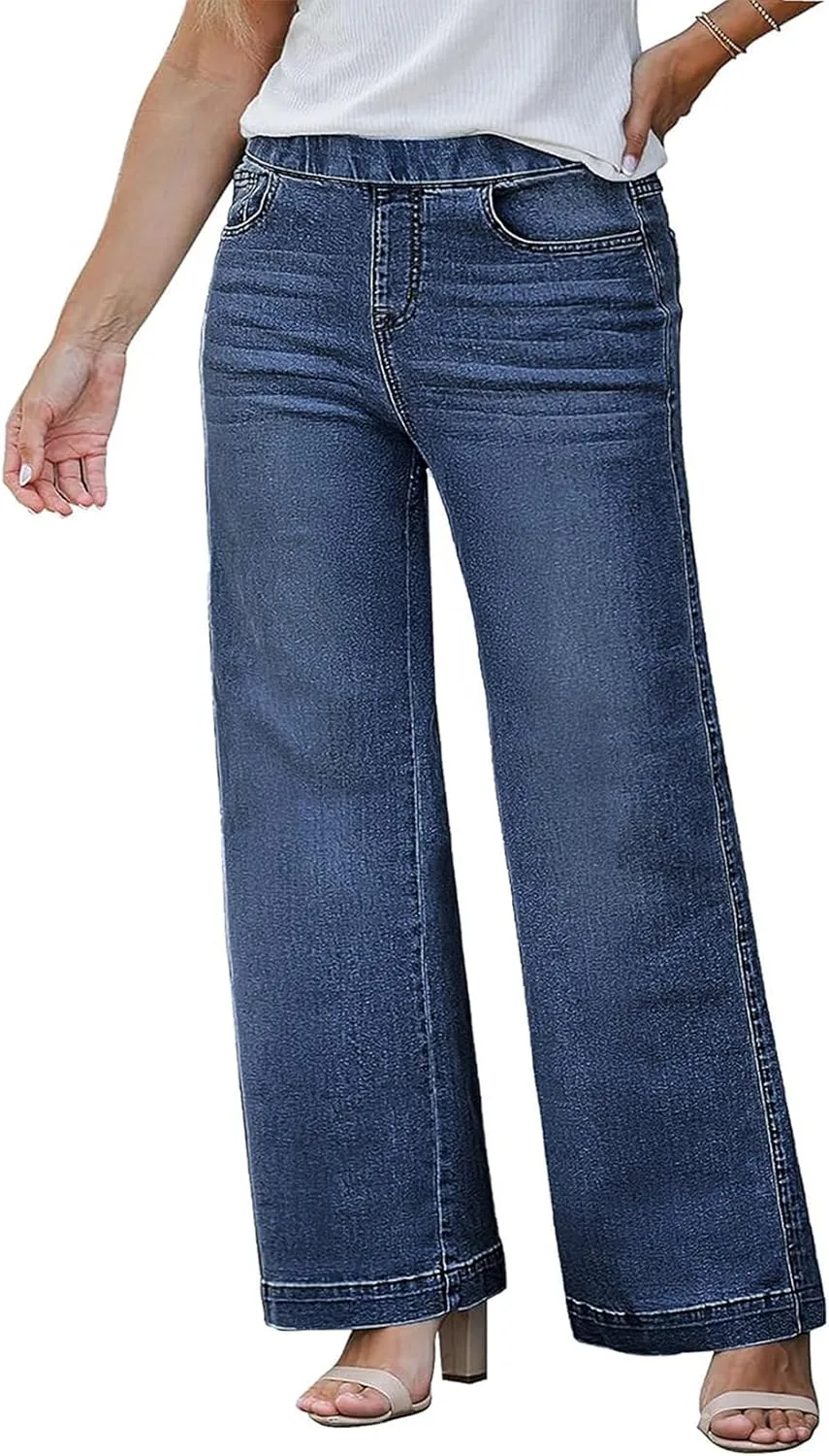 

Eytino женские джинсы plus size прямые высокие на поясе stretchy denim pull on с карманами (1X-5X)