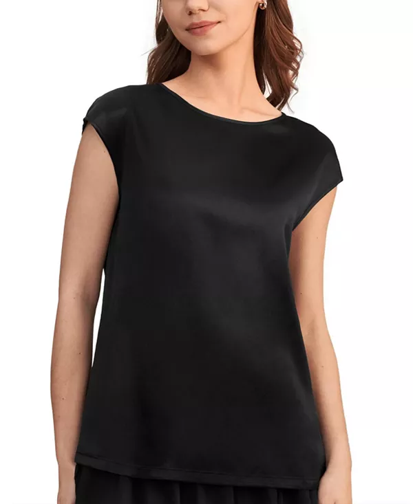 

Простая шелковая футболка с короткими рукавами Lilysilk, черный