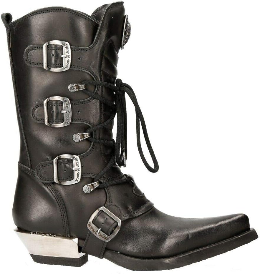 Новые ковбойские сапоги New Rock M-7993-S1 WESTERN черные кожаные с пряжкой, тяжелые байкерские ботинки, черный