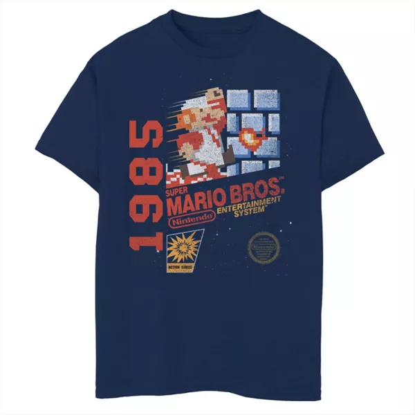 

Футболка с ретро-обложкой Nintendo Super Mario 1985 для мальчиков 8-20 лет Licensed Character, синий