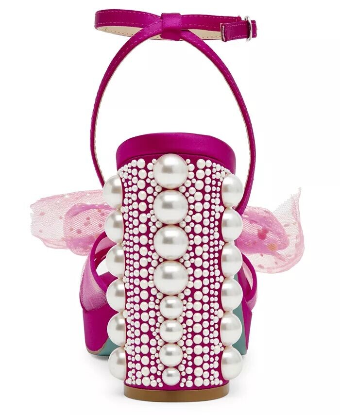 Женские сандалии Lulu на блочном каблуке с сетчатым бантом Betsey Johnson, розовый — фото 3