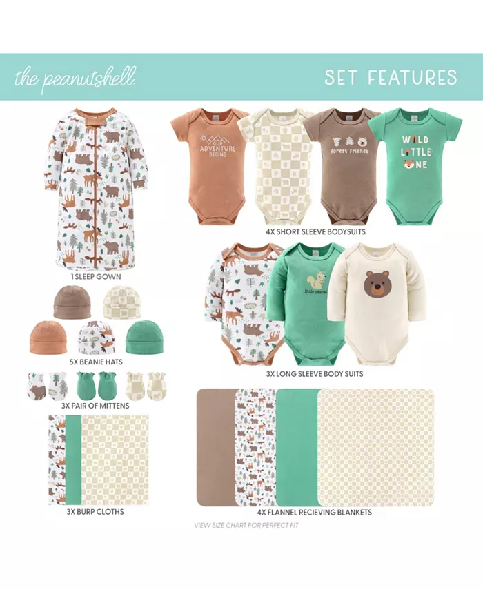 Набор одежды для новорожденных мальчиков, Woodland Animals, 23 предмета, 0-3 месяца The Peanutshell, мультиколор — фото 3
