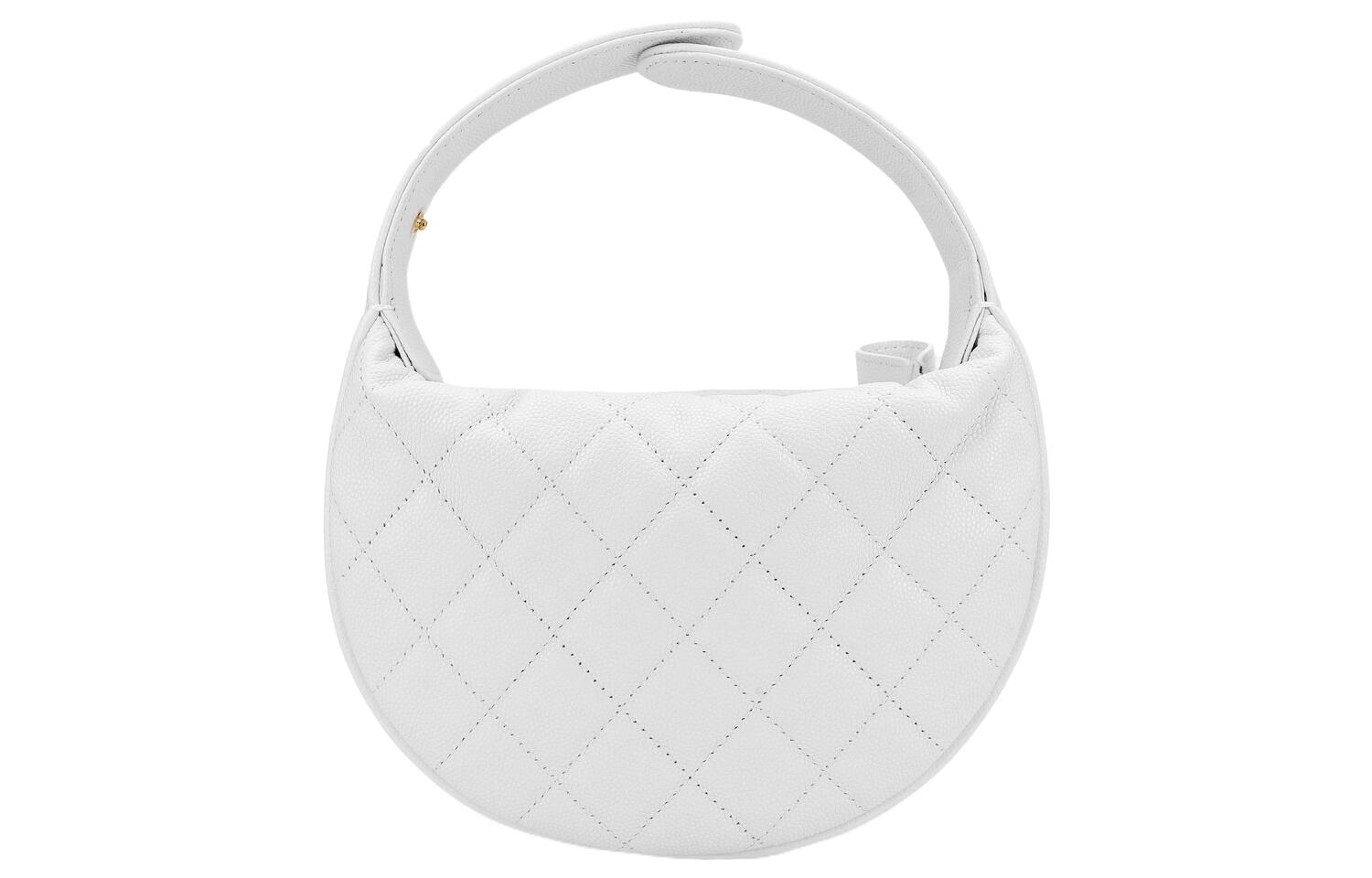 Сумка-кошелек Chanel из зернистой кожи личи белого цвета миниатюрная полумесяц — фото 3