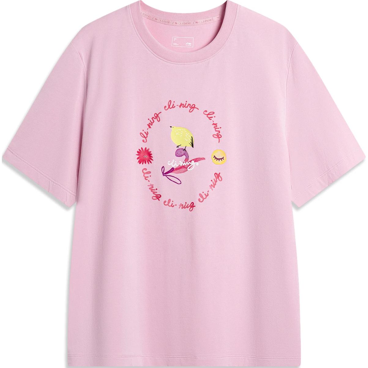 

Женская футболка LiNing Weekend Youth Sports Trendy Collection с цветочной ветвью розового цвета