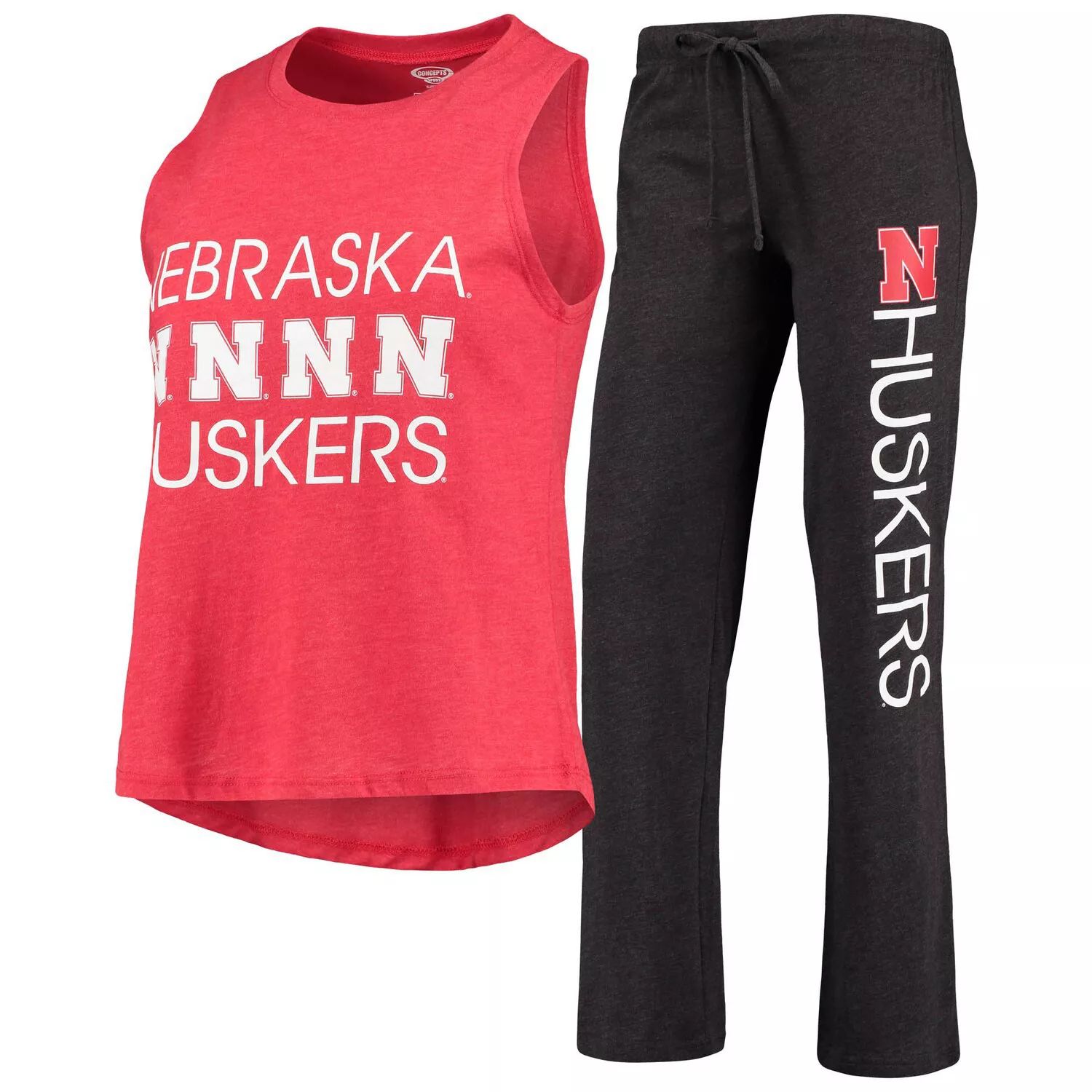 

Женский комплект для сна с майкой и брюками Concepts Sport Scarlet/Black Nebraska Huskers Team