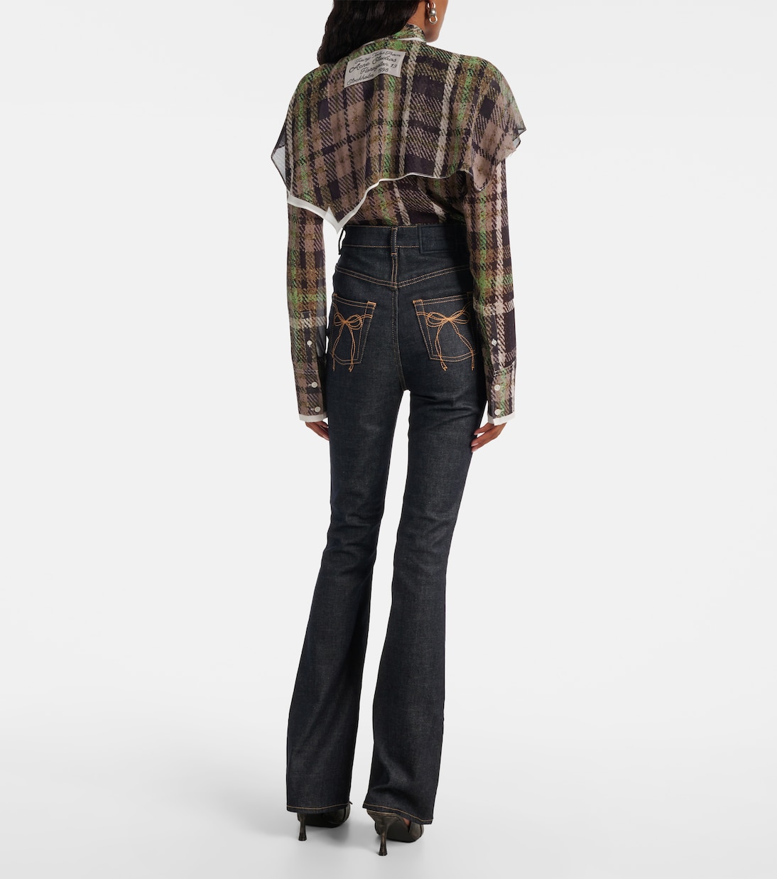 Расклешенные брюки из хлопковой смесовой ткани с высокой талией Acne Studios, Dark Blue — фото 3