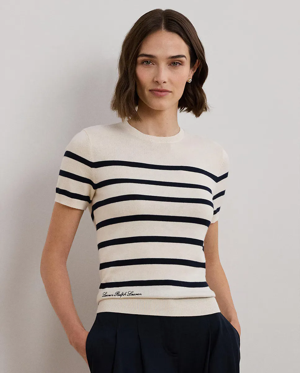 

Женский свитер с короткими рукавами и лампасами Lauren Ralph Lauren, натуральный