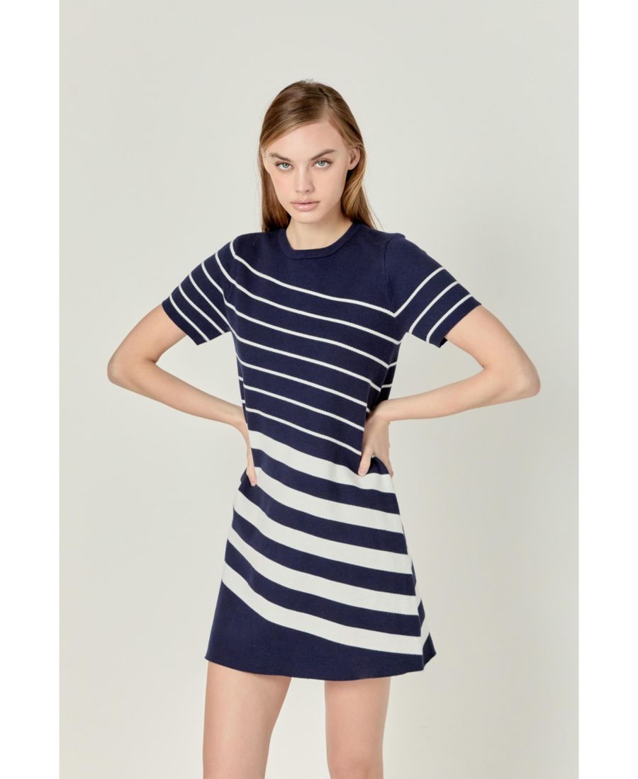 

Женское мини-платье в разноцветную полоску English Factory, Navy/cream