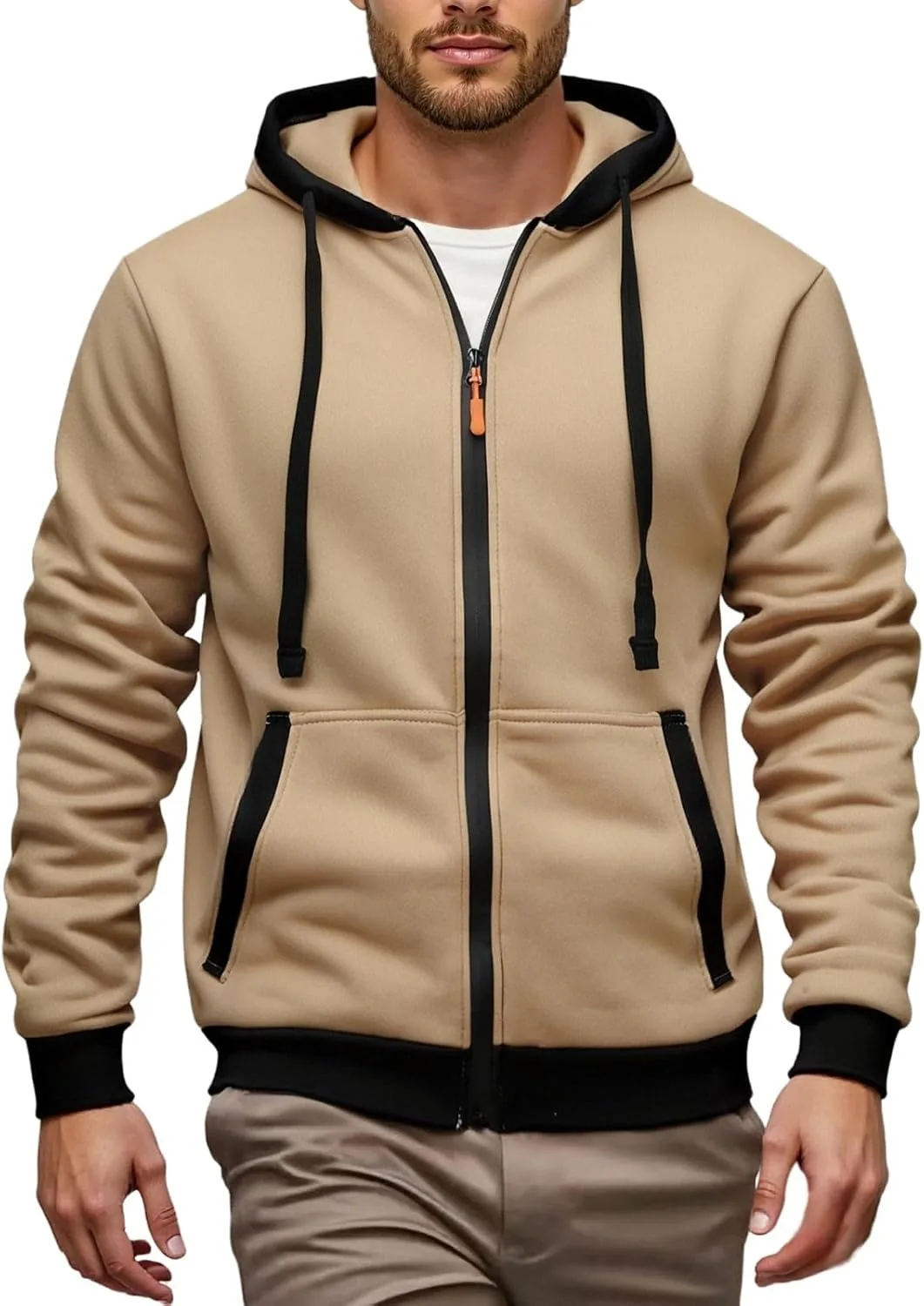 

Мужская худи с цветными блоками, карманами и молнией