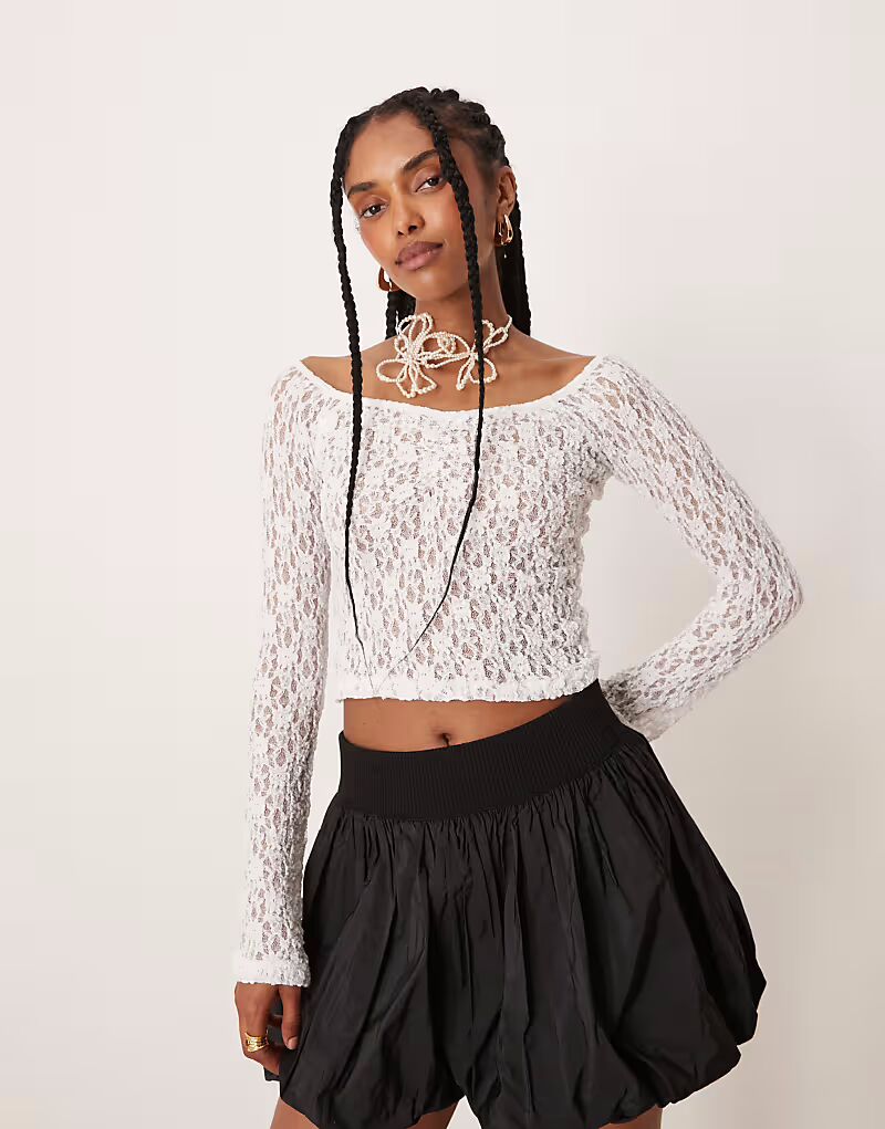 

Кружевной топ с открытыми плечами ASOS DESIGN кремового цвета