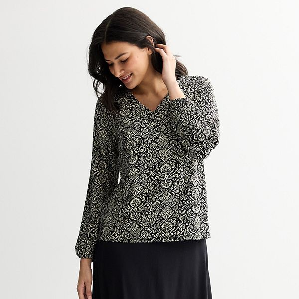 

Женская блузка с присборенным воротником Croft & Barrow, Black Exciting Tile