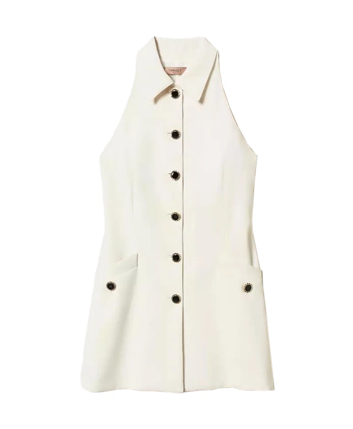 

Элегантное платье из полиэстера с декоративными пуговицами. Twinset, бежевый