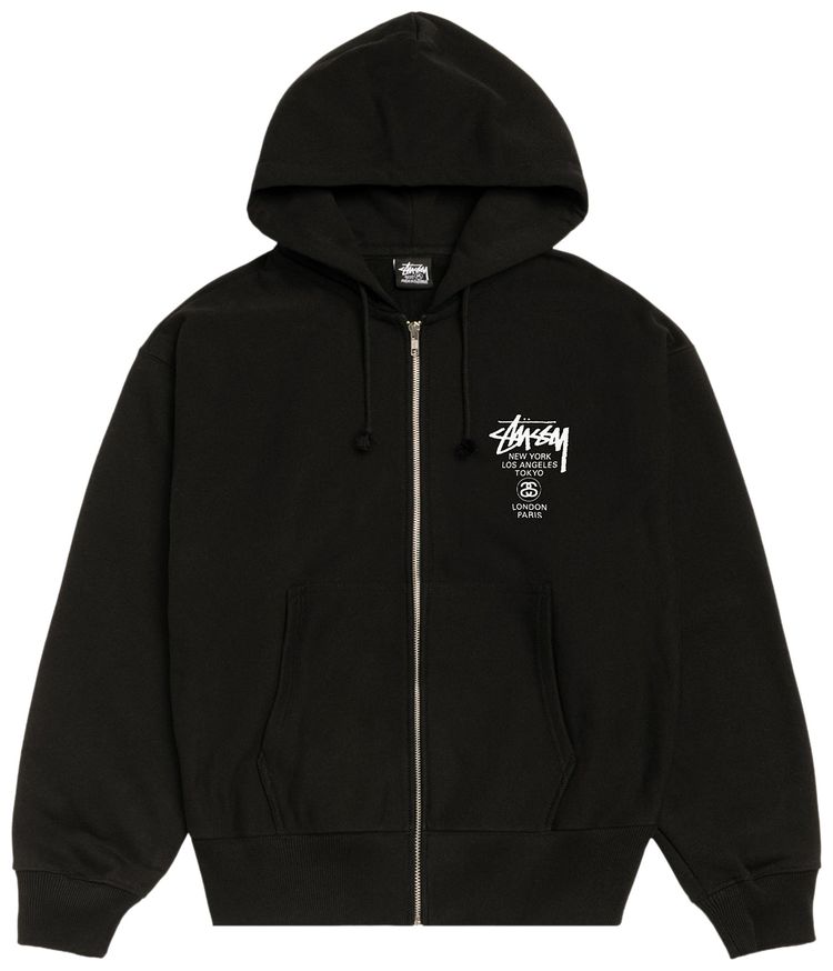 

Худи на молнии Stussy World Tour, черный, черный