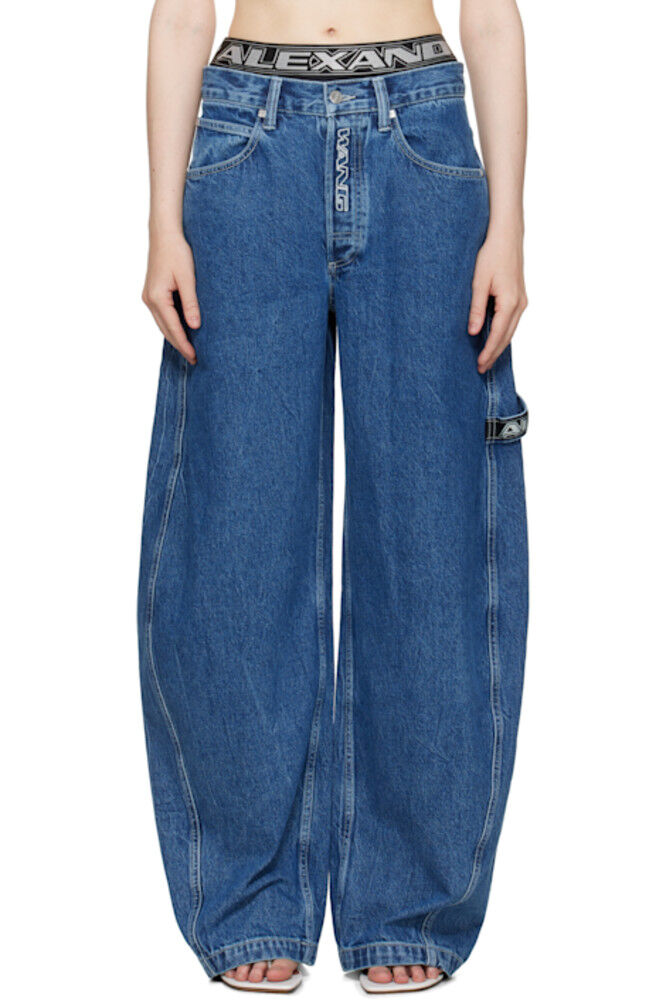

Синие широкие эластичные закругленные джинсы Prestyle с логотипом Alexander Wang