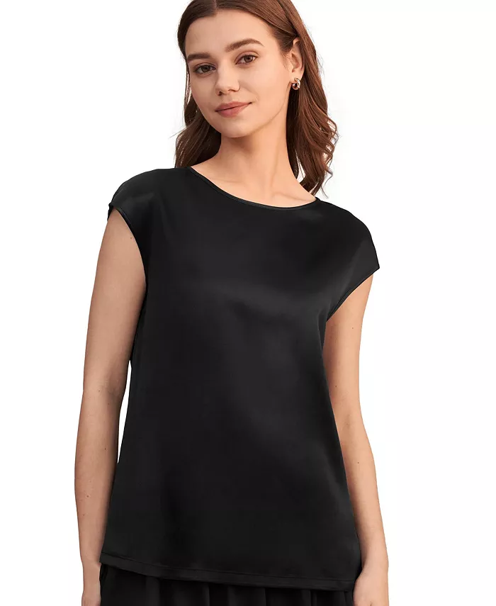 

Женская базовая шелковая футболка с короткими рукавами LILYSILK, черный