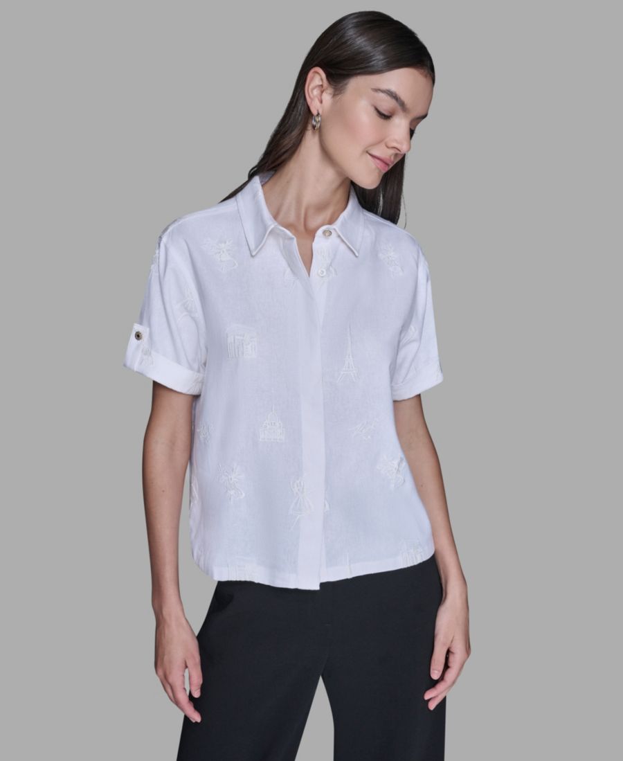 

Женская вышитая блузка в тон KARL LAGERFELD PARIS, Soft White