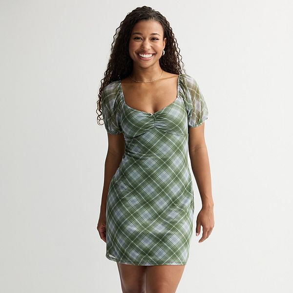 

Мини-платье с пышными рукавами из сетки для девушек Live To Be Spoiled, Olive Plaid