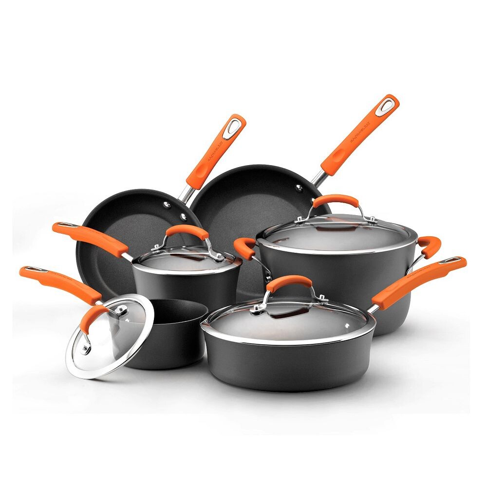 

Набор кастрюль и сковородок Rachael Ray Brights с твердым анодированным антипригарным покрытием, 10 предметов, оранжевый