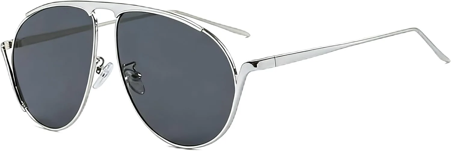 

bullabulling Модные солнцезащитные очки-пилот в стиле 70-х для женщин и мужчин, с металлической оправой, золотистыми линзами цвета шампанского, Silver Black