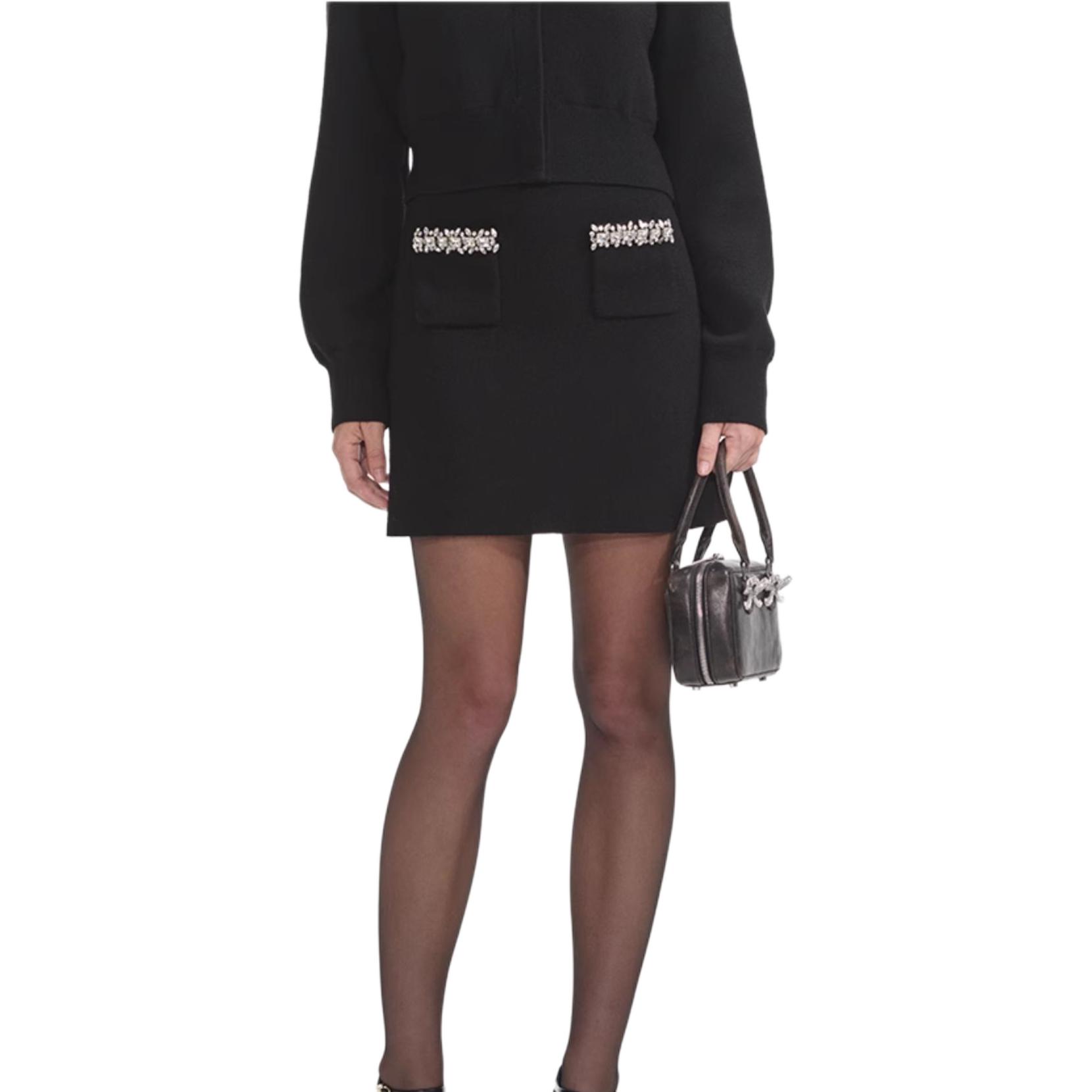 

Юбка мини вязаная с декором Self-portrait, черный