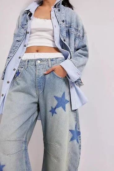 Джинсы с принтом, Barrel Jeans, Синяя звезда — фото 3