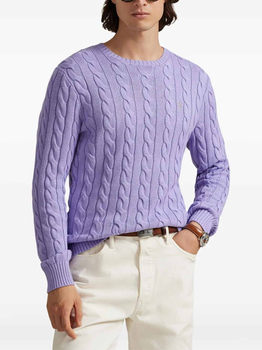 Свитер фактурной вязки Polo Ralph Lauren, фиолетовый — фото 3