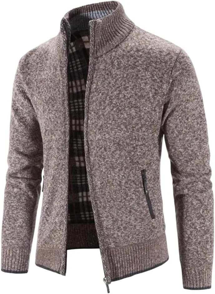 

Мужской кардиган зимний теплый воротник-стойка однотонный на молнии