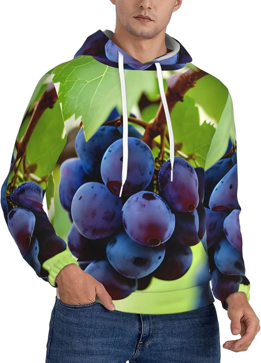 

Мужская флисовая худи с капюшоном Large - мягкая и теплая, с карманом, виноградный принт SamLng