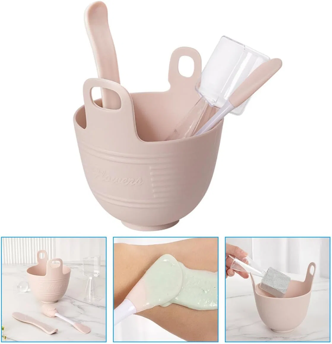 Набор для смешивания масок Silicone SOESFOUFU 4 предмета розовый — фото 4