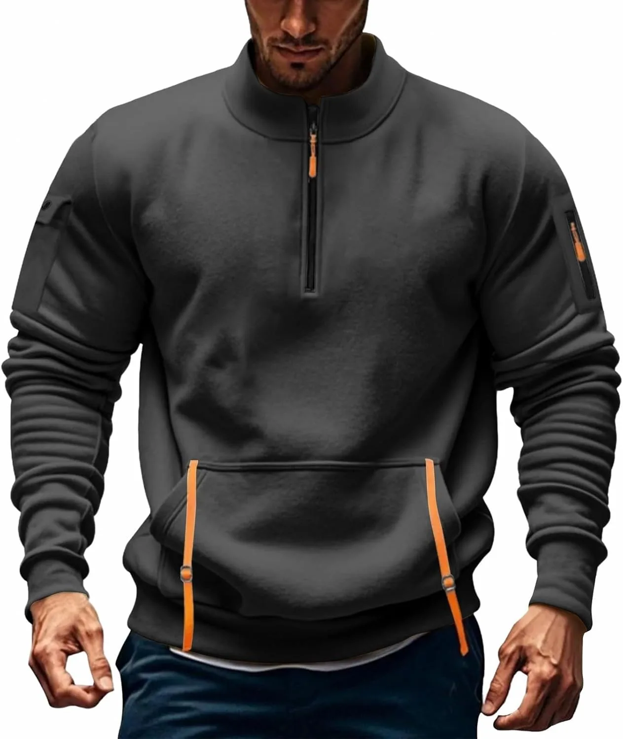 

Мужская толстовка с четвертью молнии тактическая с длинным рукавом и воротником-стойкой xoxingysm